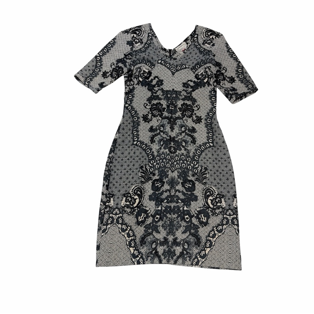 Anthropologie Yoana Baraschi Lace Print Dress Floral Black White Sz 2 Sheath